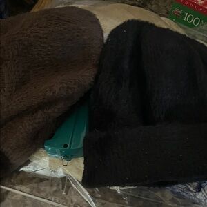 Brown and Black Fuzzy Beanies